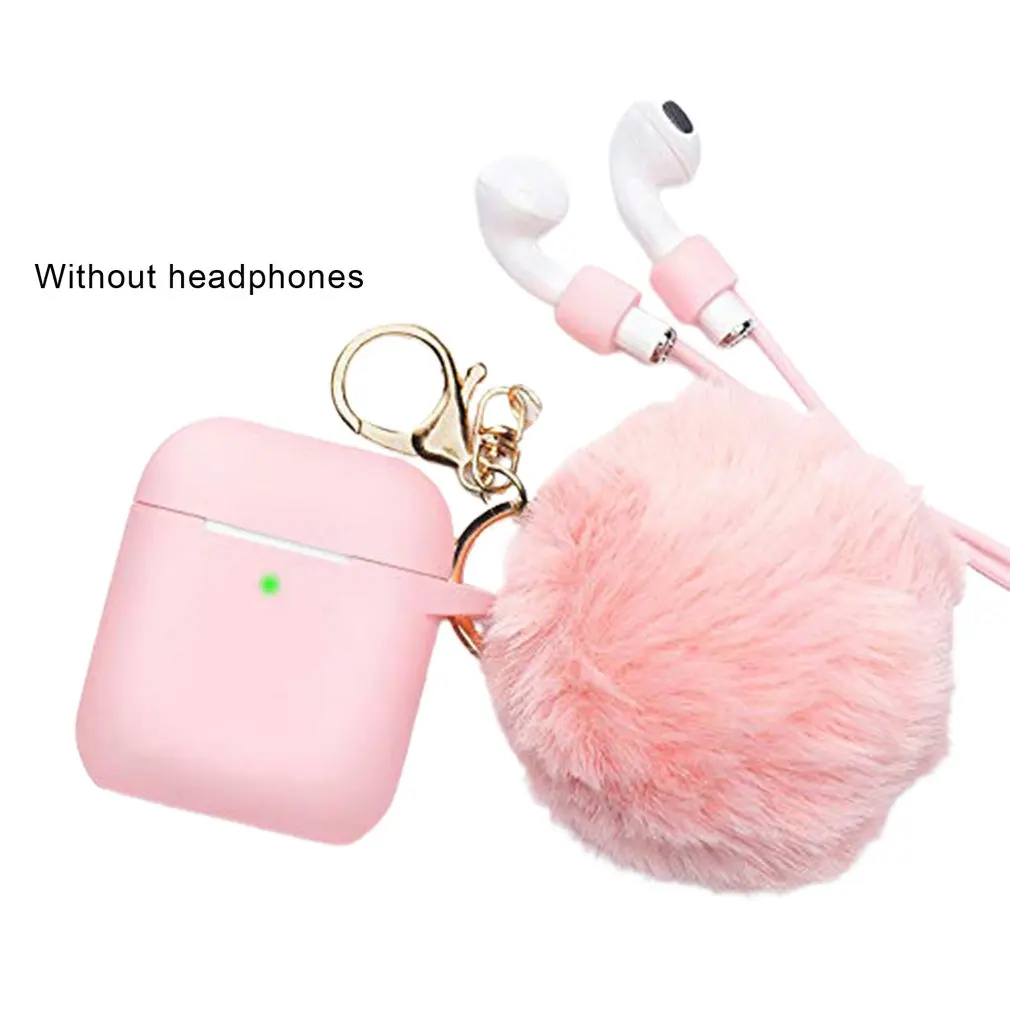 For AirPods Case Silicone Protective Cover Skin Charging Earphone Holder Anti-Lost Carabiner Hairball Key Ring | Электроника