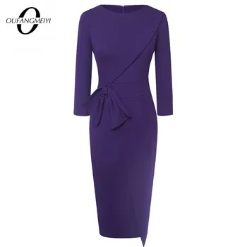 

Women O Neck Slim Elegant Business Office Bow Sheath Bodycon Pencil Dress EB545