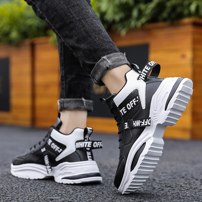 New High Quality PU Leather Sneakers For Couple Men Running Shoes Outdoor Walking Sport Shoes Soft Sole Non-slip Shoes Men