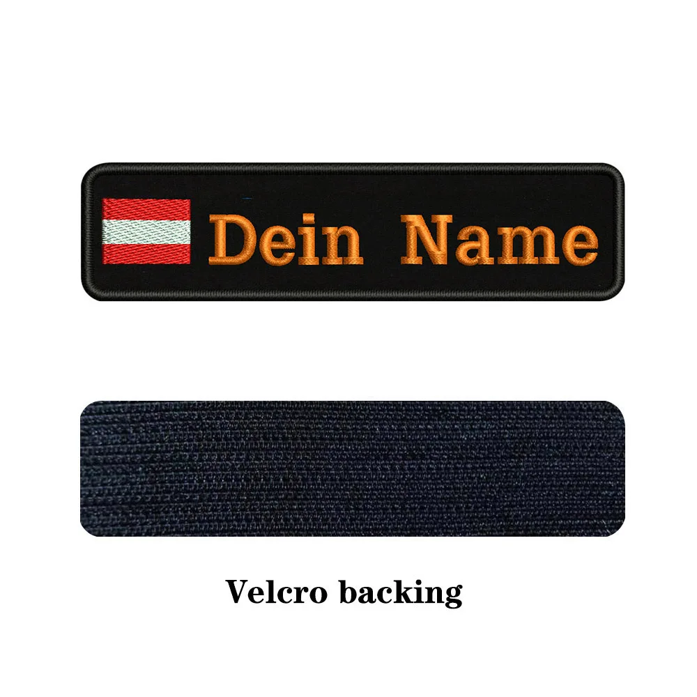 orange-Velcro Вышивка на заказ Австрийский флаг имя или заплатка с текстом 10 см* 2,5 см значок Железная на или липучке Подложка для одежды брюки рюкзак шляпа - Цвет: orange-Velcro