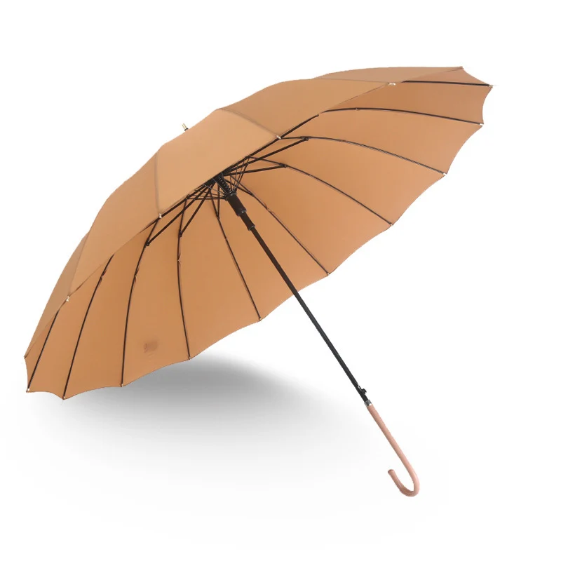 Coffee Only Jime Simple Straight Long Handle Umbrella Creative Solid Color Small Fresh Leather Handle Umbrella Retro Student Umbrella - Цвет: Coffee