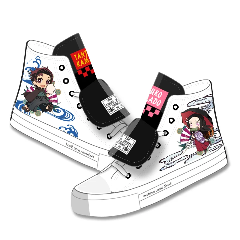 Высокий-Q унисекс Demon Slayer: Kimetsu no Yaiba плимсоллы парусиновые шнурки для ботинок soled shoes Kamado Tanjirou Kamado Nezuko повседневная обувь - Цвет: A