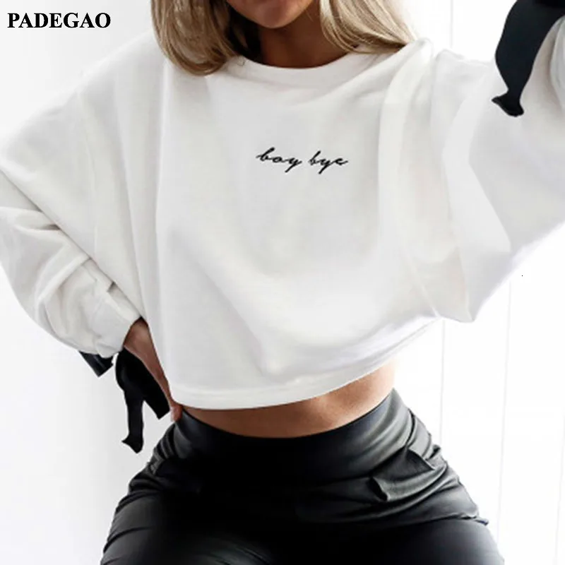 PADEGAO/женские толстовки с бантом и длинным рукавом укороченный топ круглым