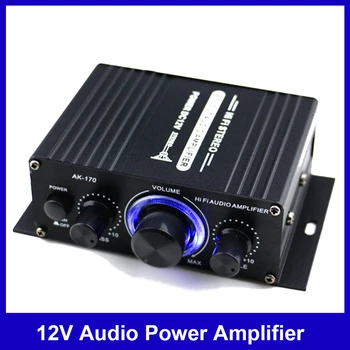 

AK170 12V Mini Audio Power Car Amplifier Digital Audio Receiver AMP Dual Channel 20W+20W Bass Treble Volume Control for Home Use