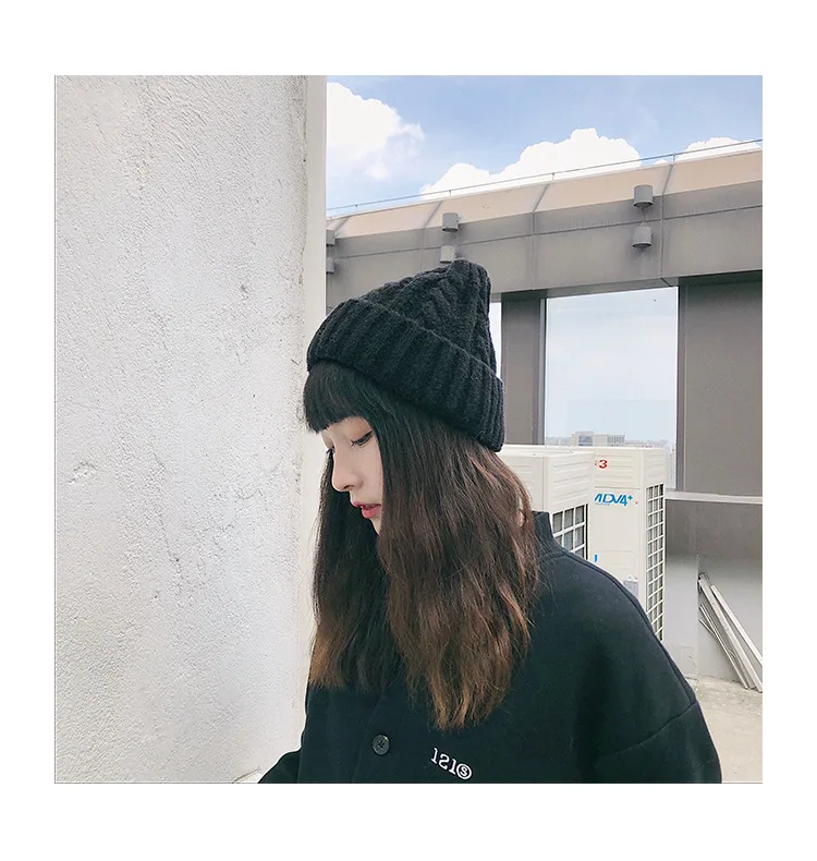 Женские шапки Skullies, зимние теплые трикотажные шапки для дам, дикая плотная вязаная Шапочка, шапка, новая мода, шерстяной берет, шапочка