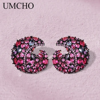 

UMCHO 925 Sterling Silver New Style Long Metal Hollowed-out Colorful Crystals Earrings Fine Jewelry Accessories For Women