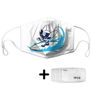 

2020 Tokyo Olympics Women Mouth Mask Cute Cartton Kids Reusable Face Masks With 7Pcs Filter Girls Non-disposable Anti-dust Mask