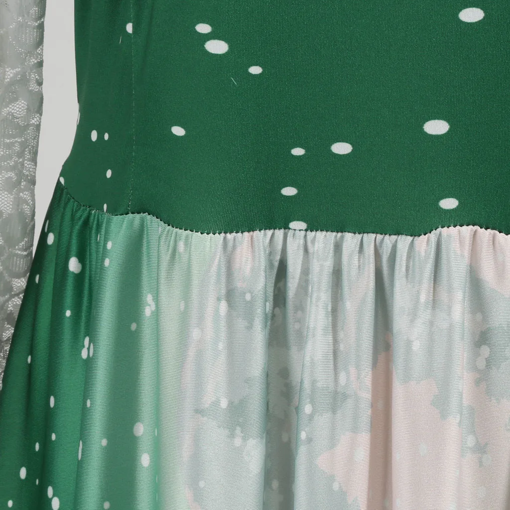 Vestidos ropa mujer, платье для вечеринки, винтажное рождественское платье, кружевные платья с принтом, женские вечерние платья с длинными рукавами