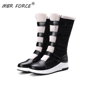 

MBR FORCE 2020 Winter Warm Fashion mid-calf Boots Hook loop Velcro Women Wool lamb Female Women Boot Botas Mujer Plus Size 34-43