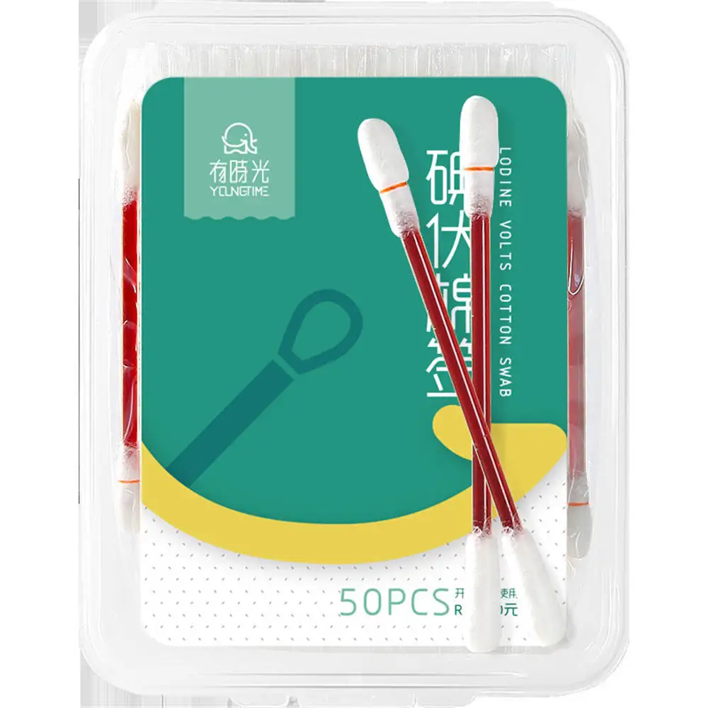50PCSLot Cotton Swab Medical Alcohol Disposable Emergency Cotton Stick Iodine Swab Disinfected Swab for Children Adults Baby (2)