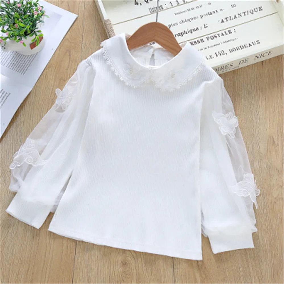Kids Shirts White Blouse Teenage Shirts Autumn Winter Girls Tops And Blouses School Girl Lace Long Sleeve Shirt
