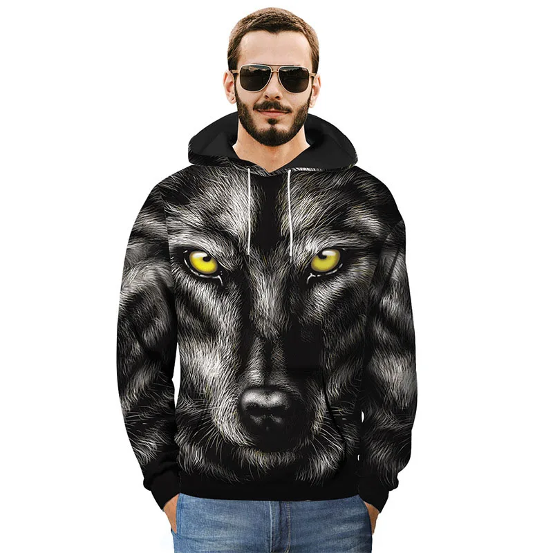 

3D Wolf Head Winter Print Hip Hop Casual Hoodies Coats Men Sprint Autumn Sweatershirts Pullover Size M-3XL