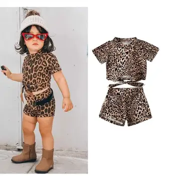 

Fashion Kids Toddler Girl Sets Summer Cotton Tops Bow Leopard Print Shorts 2Pcs Girl Clothes Outfits