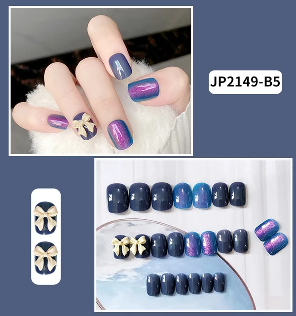 Short Round Fake Nails Star Clouds Press On False Nail Tips with Designs Set Bow French Nail Art Decoration Manicure Tools STYLE11