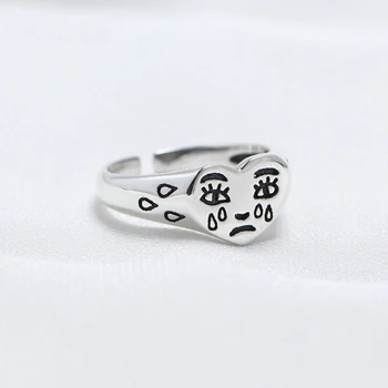 

New Silver Color Cry Face Ring Simple Retro Personality Size Adjustable Joint Ring Gift Jewelry