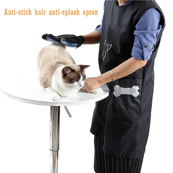 

Pet Groomer Work Clothes Waterproof Nylon Grooming Apron with Pockets Anti Sticking Wool Apron for Dog/Cat Bath
