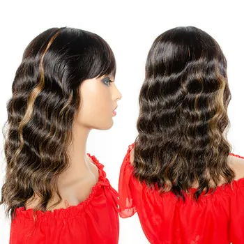 

Short Human Hair Bob Wigs Remy Brazilian Body Wave Hightlight Color Honey Blonde Full Machine Made Wigs For WOmen 130% Density