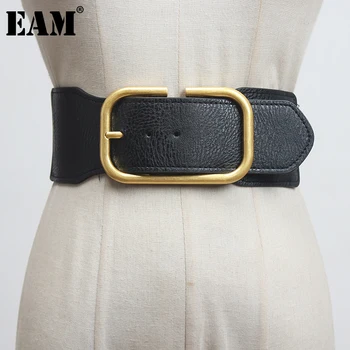 

[EAM] Pu Leather Black Bucke Split Joint Long Wide Belt Personality Women New Fashion Tide All-match Spring Autumn 2020 1DA362