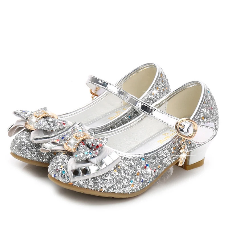 Kids Leather Shoes Girls Wedding Dress Shoes Children Elsa Princess Bowtie Dance For Girls Casual Flat Sandals