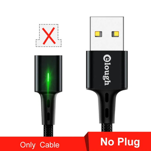Elough Quick Magnetic Charger 3.0 4.0 Micro USB Cable for iPhone 8 POCO X3 Xiaomi Fast Magnetic Phone Charging Cord Type C Cable Only Black Cable