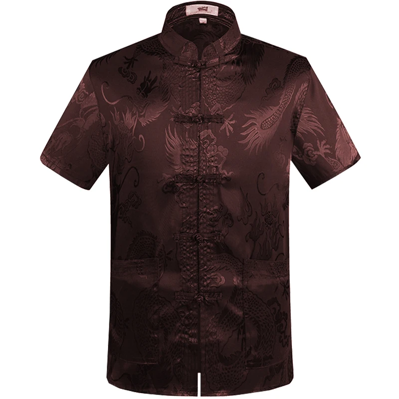 Плюс Размеры 4XL новый китайский традиционный Для Мужчин's Big Dragon атласная мандарин рубашка с воротником Топы шелковистые Тан костюм Костюмы