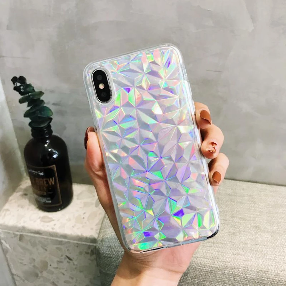 Лазерный градиентный 3D чехол для телефона с сердцем iPhone 6S 7 8 X прозрачный