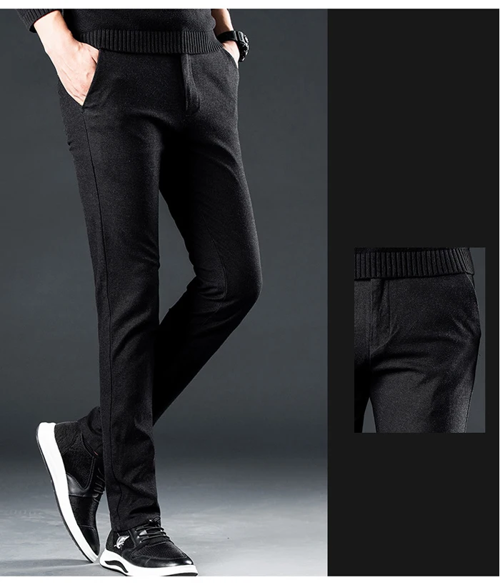 New Men's Sanded Casual Pants Business Fashion Solid Color Classic Style Stretch Fit Trousers Male Khaki Black Coffee Navy