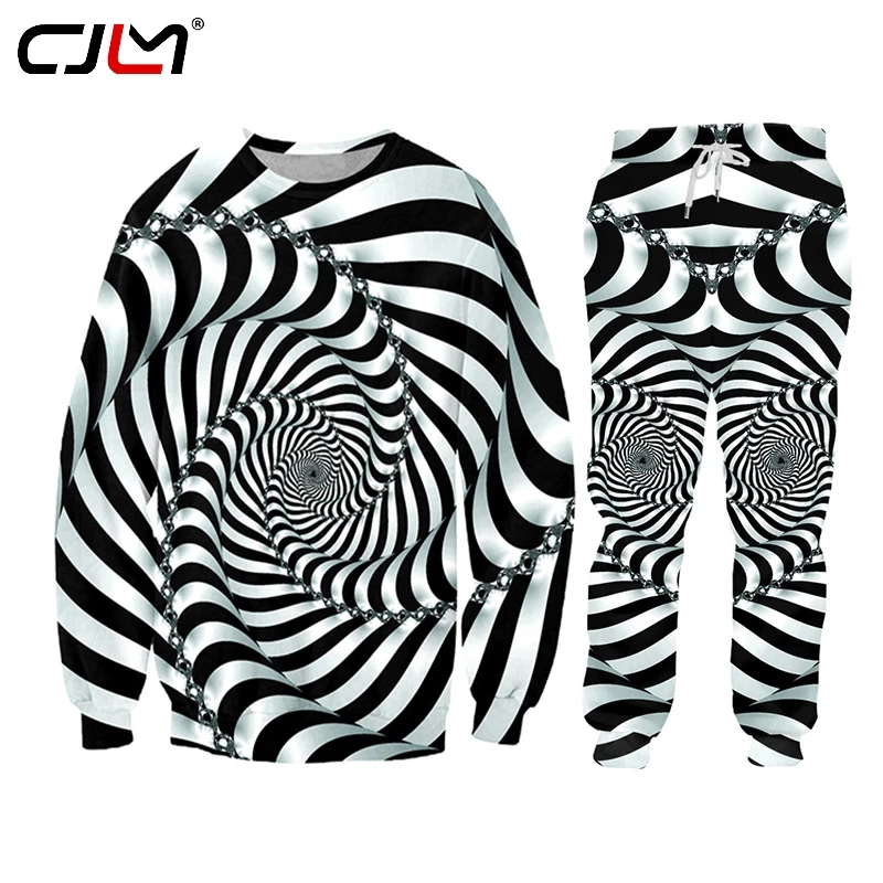 CJLM Selling Casual 2 Piece Suit New Animal 3D Printing Black white vortex Print Harajuku Hoodie Jogging Pants Wholesale