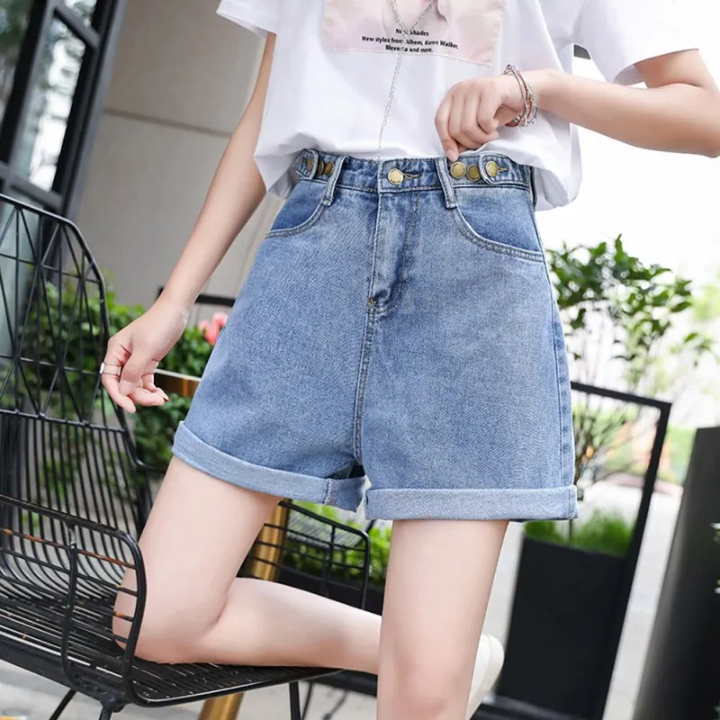 

Short Feminino Denim Shorts For Women Summer Casual Solid Color Short Jeans Womens Pocket High Waist Shorts NS