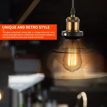 

LemonBest Living Room Lighting Fixture Home Restaurant Cafe Pendant Vintage Industrial Style Clear Glass Lampshade Ceiling Light