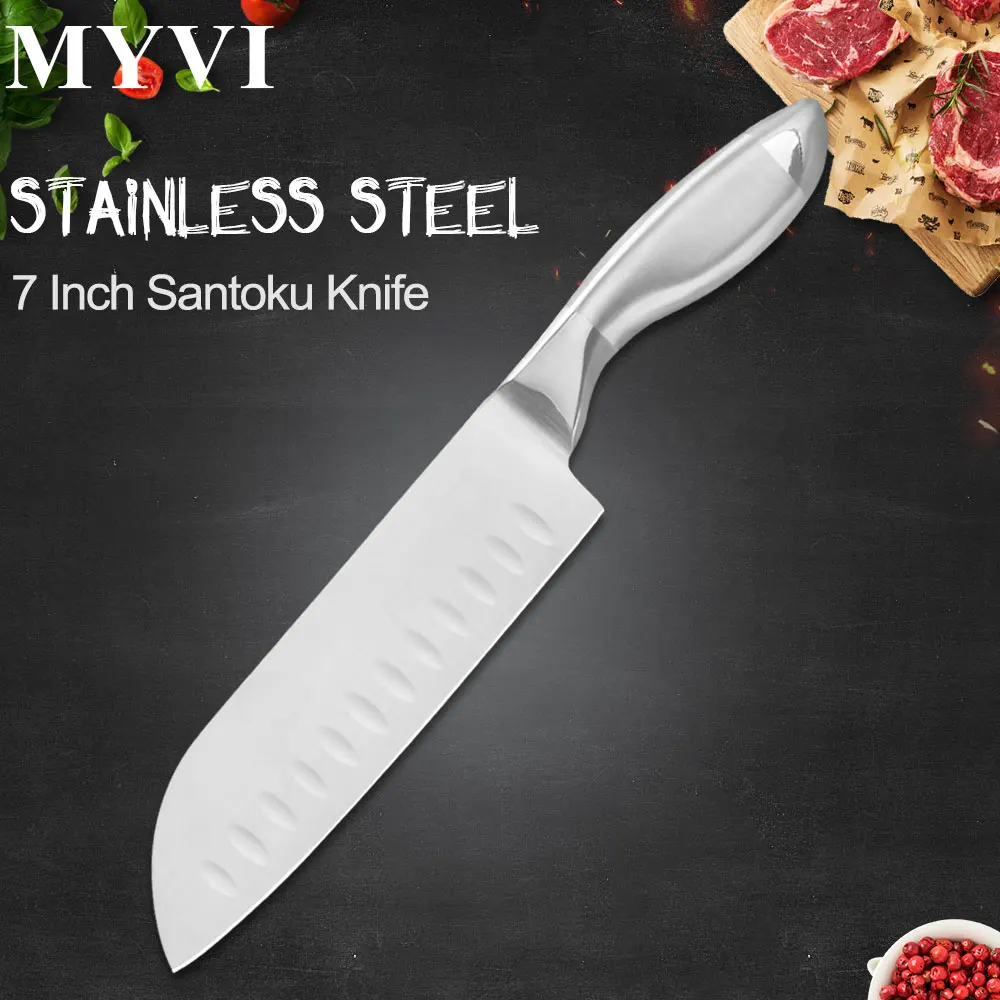 E.7 inch Santoku MYVI японский кухонный нож набор из нержавеющей стали кухонные ножи Santoku универсальные ножи нарезки хлеба шеф-повара ножи аксессуары инструменты - Цвет: E.7 inch Santoku