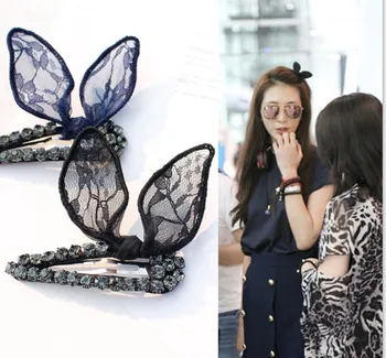 

1pc Cute Girls Glitter Crystal Lace Hairpins Rabbit Ears Bunny Barrettes Bowknot Ribbon Hair Headband Women Hair Accessories