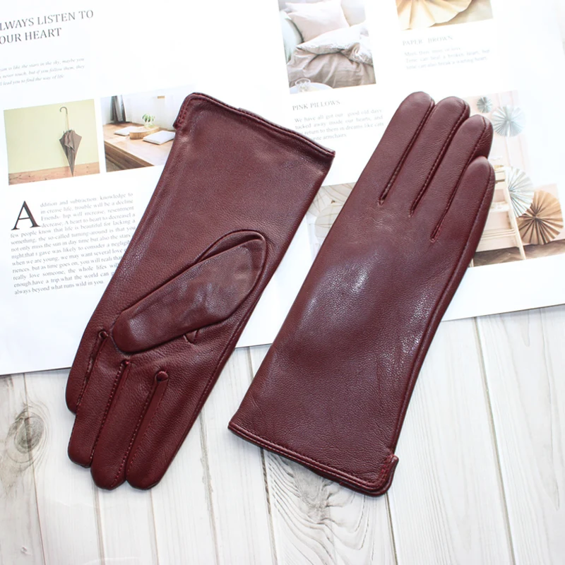 Sheepskin Gloves Women's New Knitted Lining Spring Classic Versatile Multicolor Driving Gloves Leather Autumn