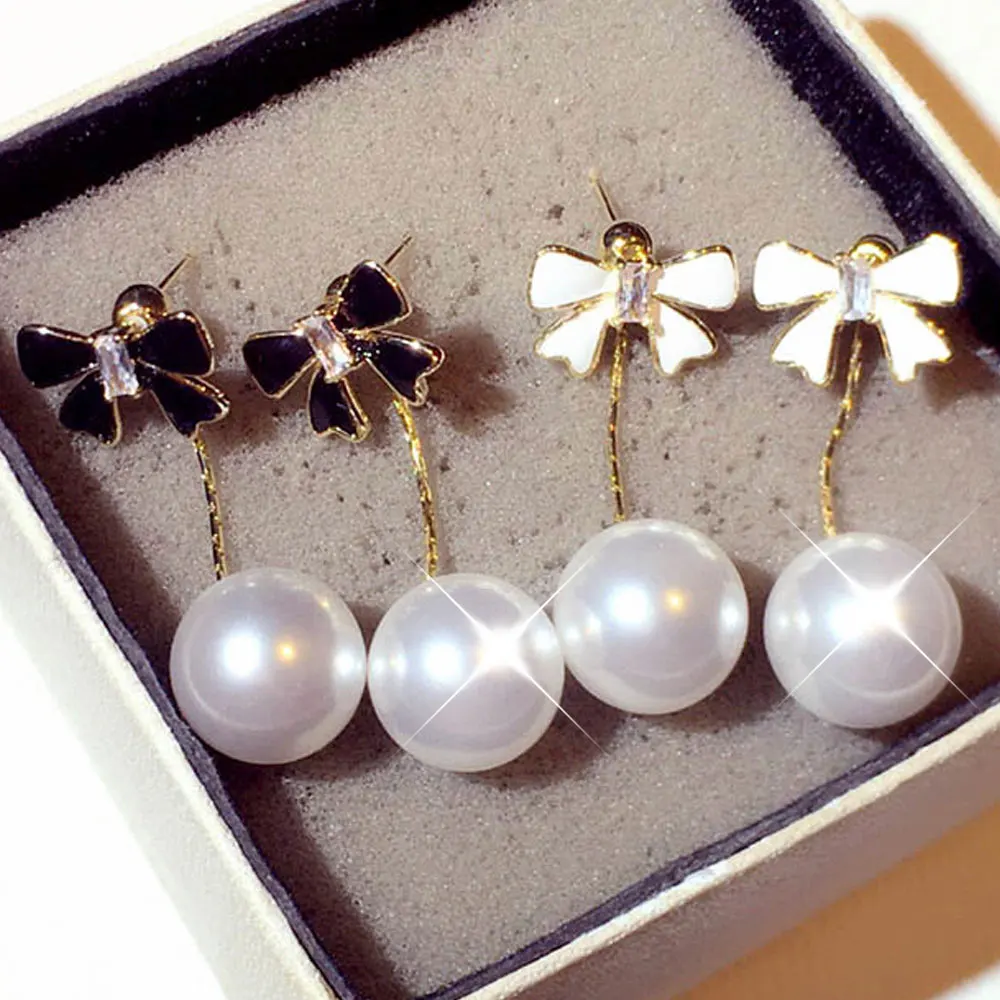 

JUWANG Both Wear Artificial Pearl Butterfly Temperament Earrings for Women Trendy Exquisite Simple Classic Elegant Earrings Gift