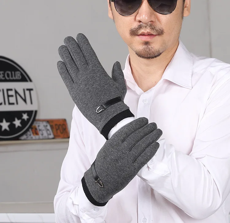 Осень зима мужские перчатки сенсорный экран полный палец черный серый теплый тепловой ветрозащитная рукавица трикотажные манжеты вождения Guantes Велоспорт