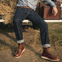 710-0001B Asian Size Read Description High Waist Raw Indigo Selvage Washed 14oz Denim Jeans Sanforised Pants 1