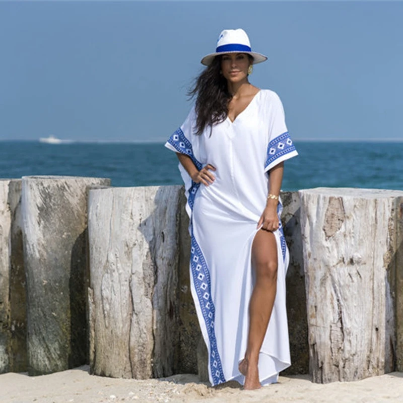 O-21 Cotton Semi sheer White Kaftan Dress Lounge Resort Beach -   Portugal