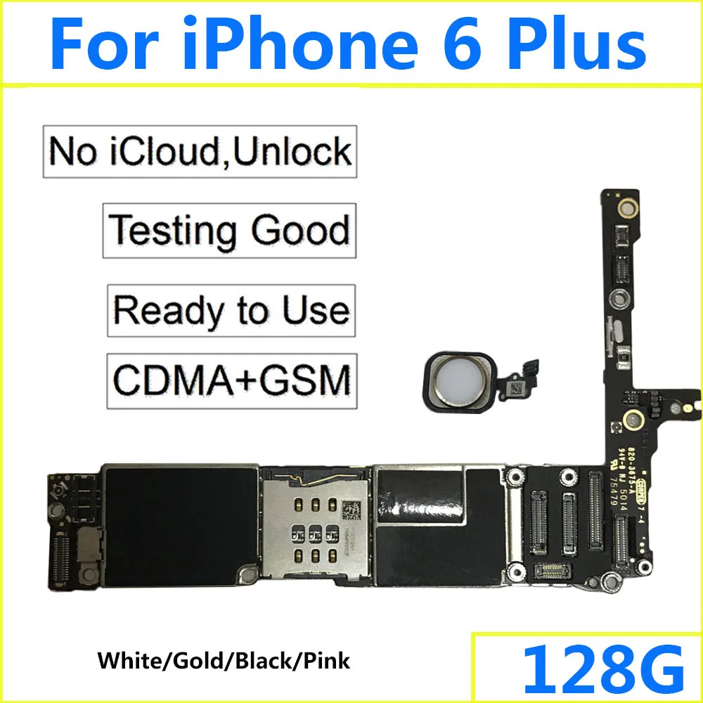 Оригинальная материнская плата для iPhone 6 Plus 5,5 '', 128 ГБ, 64 ГБ, 16 ГБ, 64 ГБ, iCloud, разблокировка 6 P, материнская плата, черный, белый цвет, кнопка Home, Touch ID