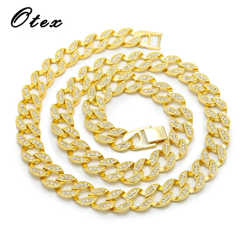 

Luxury brand fashion Rhinestone Miami Cuban Chain Necklace Big Choker Bling Bling Hip hop Men Jewelry Gold Silver Link 18" 20" s