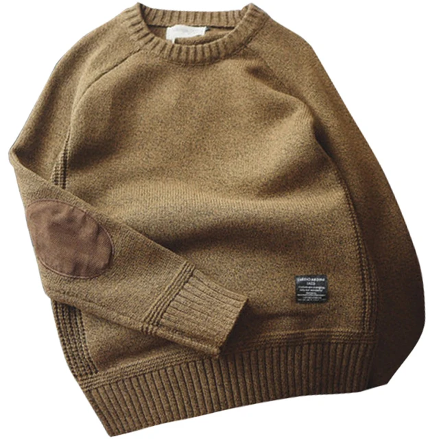 Suéter de punto con diseño de parche para hombre, ropa de calle informal, Harajuku, cuello redondo, talla grande, a la moda, nuevo