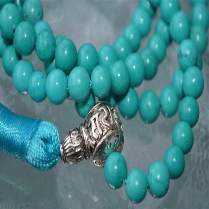 

6mm Turquoise Gemstone Tassel Mala necklace 108 Beads Handmade Lucky Chakas MONK Unisex Reiki spirituality Gemstone pray energy