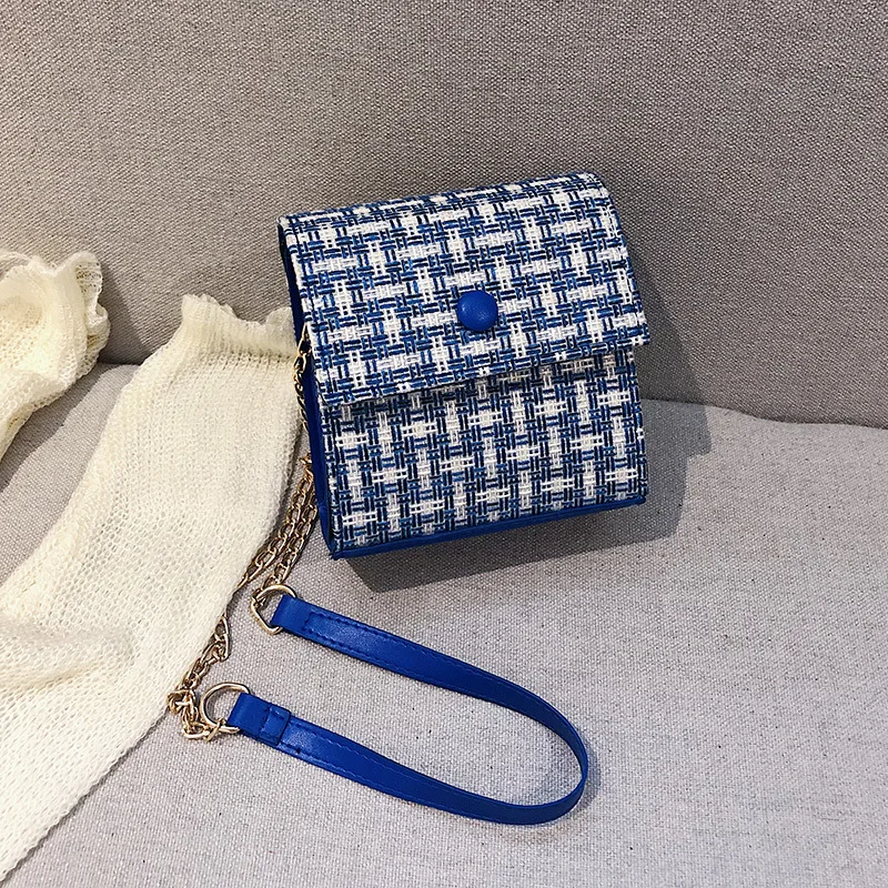 

2019 Autumn New Style Casual WOMEN'S Fashion Handbag Solid Color Square Sling Bag Woolen Plaid Shoulder Oblique Bag