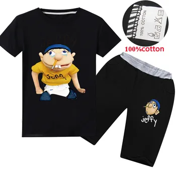 

2020 Summer children's cartoon Jeffy boys and girls cotton short-sleeved T-shirt + shorts children's suit thanksgiving outfits