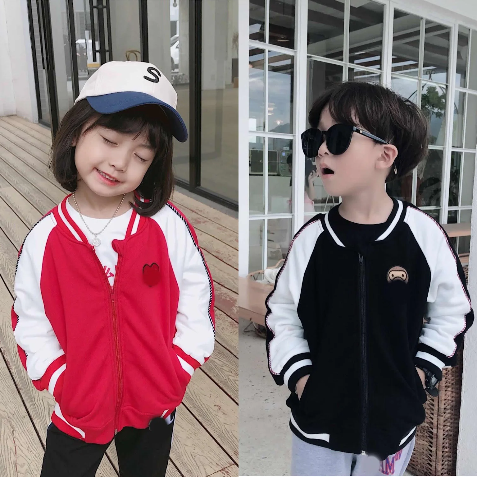 

Mn2019 Autumn And Winter INS Hot Selling Two-color-Embroidered Baseball Uniform Children Zip-up Jacket
