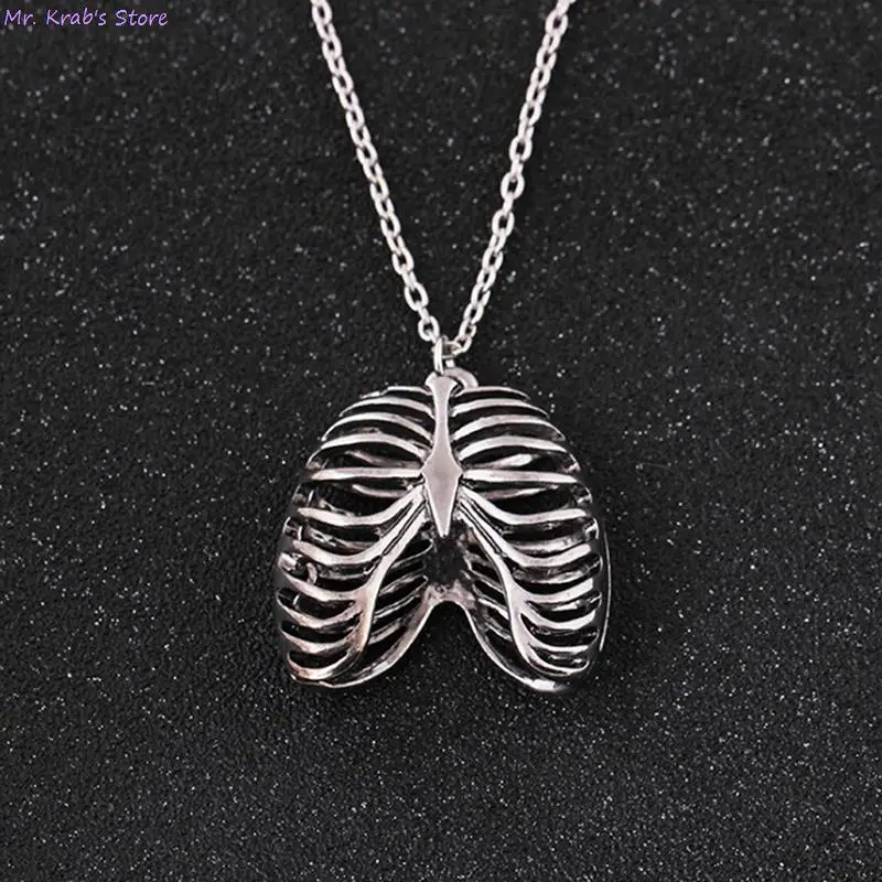 Skeleton Pendant Necklace Anatomy Anatomical Human Rib Cage Body Chest