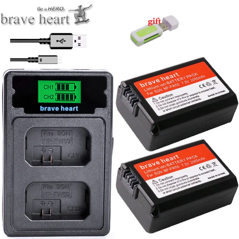 

2Pcs 2000mAh NP-FW50 NPFW50 NP FW50 Battery batterie bateria AKKU + LCD USB Dual Charger For Sony NEX-3 NEX-5C Alpha A55 NEX-C3