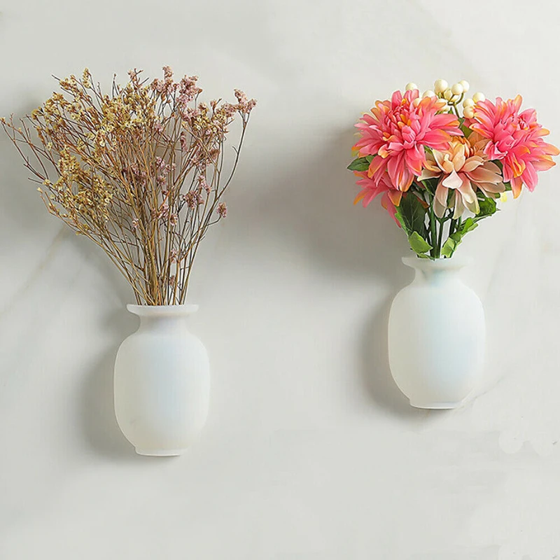 Wall Hanging Vase Rubber Silicone Sticky Flower Container Floret Bottle Decor