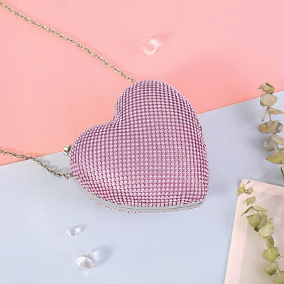 Pink Женский блестящий кошелек с блестками в форме сердца, красивые сверкающие стразы, сумка через плечо, Милая мини-сумка, роскошный идеальный подарок - Цвет: Pink