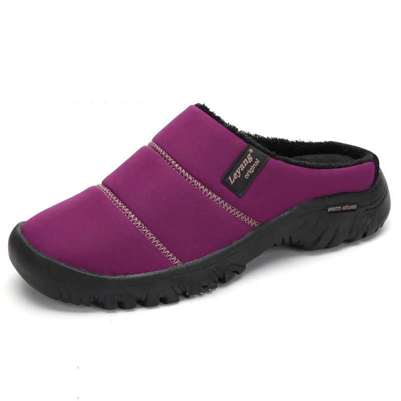 Мужские домашние тапочки; водонепроницаемые домашние тапочки с меховой подкладкой; женская зимняя теплая обувь; Уличная обувь; zapatos - Цвет: Фиолетовый