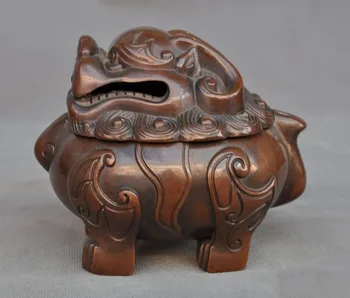 

christmas 5" Old China bronze Guardian Evil Foo Fu Dog Lion Statue Incense Burner censer New Year